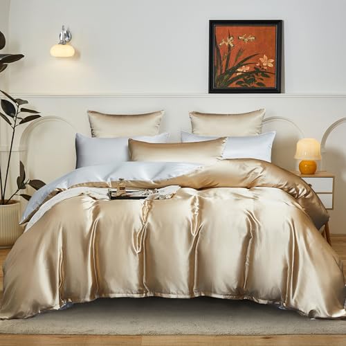 YASMENG Satin Bettwäsche 220x240 Beige Gold Weiß Wendebettwäsche Seide Bettbezug Set Glatt Glänzend Deluxe Weich Seidig Satin Bettwäsche 3teiling mit Reißverschluss und 2 Kissenbezüge 80x80 cm YASMENG Satin Bettwäsche 220x240 Beige Gold Weiß Wendebettwäsche Seide Bettbezug Set Glatt Glänzend Deluxe Weich Seidig Satin Bettwäsche 3teiling mit Reißverschluss und 2 Kissenbezüge 80x80 cm von YASMENG