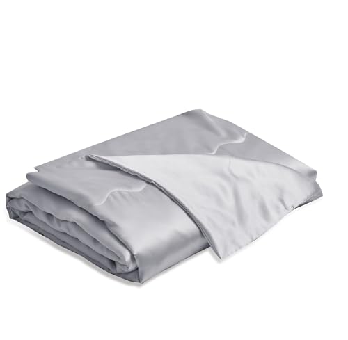 YASMENG Satin Decke 200x200 Grau - Kühlende Seidige Sommerdecke, Leicht, Weich, Luxus, Glatt, Glänzend - Tagesdecke Kuscheldecke für Bett, Sofa, Couch, Schlafzimmer, Büro, Reisen von YASMENG