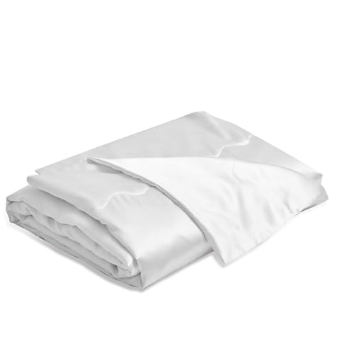 YASMENG Satin Decke 220x240 Weiß - Kühlende Seidige Sommerdecke, Leicht, Weich, Luxus, Glatt, Glänzend - Tagesdecke Kuscheldecke für Bett, Sofa, Couch, Schlafzimmer, Büro, Reisen von YASMENG