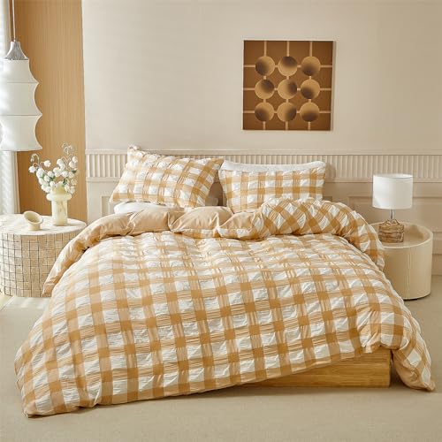YASMENG Seersucker Bettwäsche 135x200 4teilig Beige Weiß Kariert Bettwäsche Seersucker Weich Atmungsaktiv Mikrofaser Bettwäsche Modern Bettbezug Set mit Reißverschluss und 2 Kissenbezüge 80x80 cm YASMENG Seersucker Bettwäsche 135x200 4teilig Beige Weiß Kariert Bettwäsche Seersucker Weich Atmungsaktiv Mikrofaser Bettwäsche Modern Bettbezug Set mit Reißverschluss und 2 Kissenbezüge 80x80 cm von YASMENG