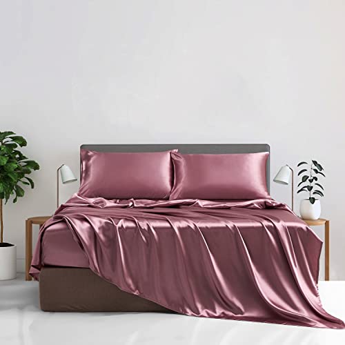 YASMENG Spannbettlaken, 140 x 190 cm, Satin, Altrosa, einfarbig, Spannhöhe 30 cm, seidig, glänzend, luxuriös, aus Seide, Spannbettlaken, aus Seidensatin, Polyester, weich, glatt, atmungsaktiv, für YASMENG Spannbettlaken, 140 x 190 cm, Satin, Altrosa, einfarbig, Spannhöhe 30 cm, seidig, glänzend, luxuriös, aus Seide, Spannbettlaken, aus Seidensatin, Polyester, weich, glatt, atmungsaktiv, für von YASMENG