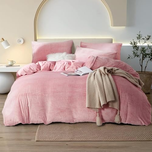YASMENG Warme Winter Bettwäsche 135x200cm 4teilig Rosa Flauschige Plüsch Bettwäsche Super Weich & Kuschlig Hochwertige Bettbezug Set mit Reißverschlussund 2 Kopfkissenbezüge 80x80cm von YASMENG