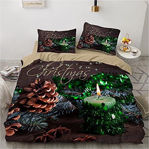 YASMENG Weihnachts Bettwäsche 135x200 Wintermotiv Grün Braun 3D Bettbezug Set Weich Mikrofaser Bettwäsche 2teilig für Teenager Geschenke Jungen Mädchen mit Reißverschluss und 80x80 cm Kissenbezug von YASMENG