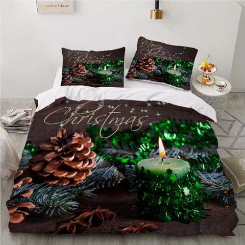 YASMENG Weihnachts Bettwäsche 135x200 Wintermotiv Grün Braun 3D Bettbezug Set Weich Mikrofaser Bettwäsche 2teilig für Teenager Geschenke Jungen Mädchen mit Reißverschluss und 80x80 cm Kissenbezug von YASMENG