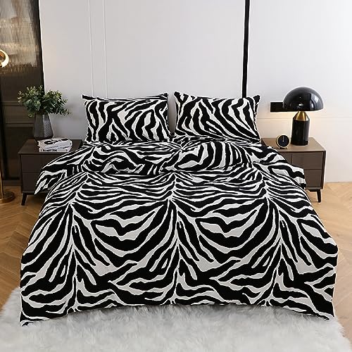 YASMENG Winter Plüsch Bettwäsche 135x200cm Schwarz Weiß Leopardenmuster Bettbezug Set Flauschig Warme Cashmere Touch Bettwäsche mit Reißverschluss und 1 Kopfkissenbezug 80 x 80 cm von YASMENG