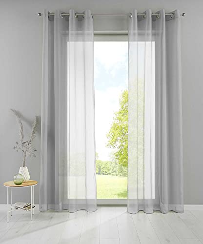 YASMIN 2er Set Ösengardinen HxB 225x140 cm Grau Transparent »Basel« Gardine Bleiband Store Vorhang, 20332TR2 YASMIN 2er Set Ösengardinen HxB 225x140 cm Grau Transparent »Basel« Gardine Bleiband Store Vorhang, 20332TR2 von YASMIN