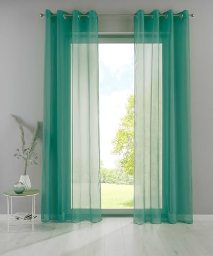 YASMIN 2er Set Ösengardinen HxB 245x140 cm Petrol Transparent »Basel« Gardine Bleiband Store Vorhang, 20332TR2 YASMIN 2er Set Ösengardinen HxB 245x140 cm Petrol Transparent »Basel« Gardine Bleiband Store Vorhang, 20332TR2 von YASMIN