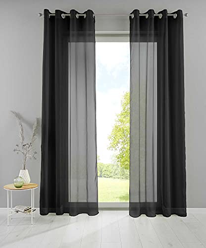 YASMIN 2er Set Ösengardinen HxB 245x140 cm Schwarz Transparent »Basel« Gardine Bleiband Store Vorhang, 20332TR2 YASMIN 2er Set Ösengardinen HxB 245x140 cm Schwarz Transparent »Basel« Gardine Bleiband Store Vorhang, 20332TR2 von YASMIN