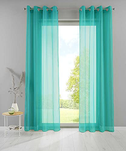 YASMIN 2er Set Ösengardinen HxB 280x140 cm BlauTürkis Transparent »Basel« Gardine Bleiband Store Vorhang, 20332TR2 YASMIN 2er Set Ösengardinen HxB 280x140 cm BlauTürkis Transparent »Basel« Gardine Bleiband Store Vorhang, 20332TR2 von YASMIN