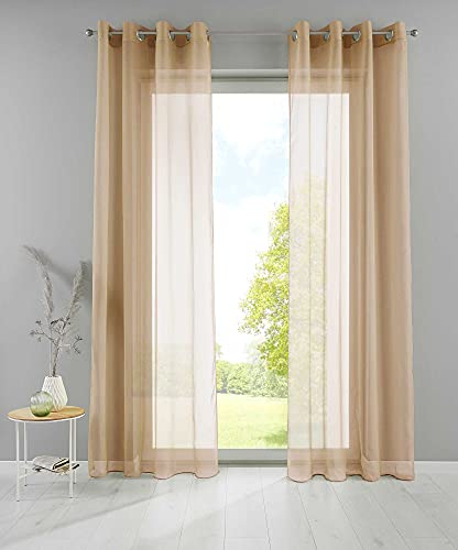 YASMIN 2er Set Ösengardinen HxB 280x140 cm Sand Transparent »Basel« Gardine Bleiband Store Vorhang, 20332TR2 YASMIN 2er Set Ösengardinen HxB 280x140 cm Sand Transparent »Basel« Gardine Bleiband Store Vorhang, 20332TR2 von YASMIN