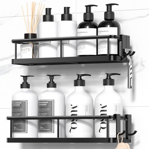 YASONIC Duschablage ohne Bohren Badezimmer Organizer, Duschregal ohne bohren, Duschhalterung ohne Bohren Shampoo Halterung für Dusche, Badregal ohne bohren mit 4 abnehmbaren Haken, Duschablage Schwarz YASONIC Duschablage ohne Bohren Badezimmer Organizer, Duschregal ohne bohren, Duschhalterung ohne Bohren Shampoo Halterung für Dusche, Badregal ohne bohren mit 4 abnehmbaren Haken, Duschablage Schwarz von YASONIC