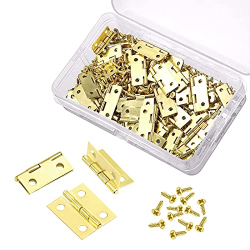 YASQZ 50 Stücke Mini Scharniere, Messing Scharnier Klein zum Basteln mit 200 Stücke Schrauben, Scharniere Klein Minischarniere Modellbau Scharniere Messingscharniere für Schrank Truhe Holzkiste DIY von YASQZ