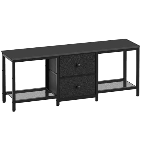 YATINEY TV-Schrank für Fernseher bis zu 80 Zoll, Fernsehtisch, TV-Konsole, lowboard mit offenen Fächern, 2 Schubladen, für Wohnzimmer, Schlafzimmer, 120 x 30 x 50 cm, Schwarz XDS02BB von YATINEY