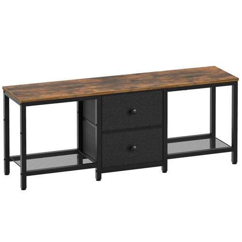 YATINEY TV-Schrank für Fernseher bis zu 80 Zoll, Fernsehtisch, TV-Konsole, lowboard mit offenen Fächern, 2 Schubladen, für Wohnzimmer, Schlafzimmer, 120 x 30 x 50 cm, Vintagebraun und Schwarz XDS02BR von YATINEY