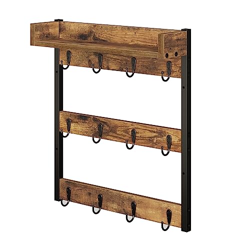 YATINEY Tassenständer, wandmontiertes Tassenregal, Tassenhalter, Küchenregal, 3-stufiger Getränkehalter, hängender Präsentationsständer mit Ablage, für 12 Tassen, für Küche, Vintagebraun XMH42BR YATINEY Tassenständer, wandmontiertes Tassenregal, Tassenhalter, Küchenregal, 3-stufiger Getränkehalter, hängender Präsentationsständer mit Ablage, für 12 Tassen, für Küche, Vintagebraun XMH42BR von YATINEY