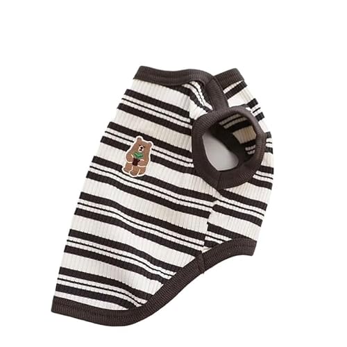 Haustierkleidung Baumwoll-Hundekleidungshemd, ärmellose Streifenweste for kleine Hunde, gestrickte, atmungsaktive Tanktop(Brown Stripe,M) von YATINGZHANG