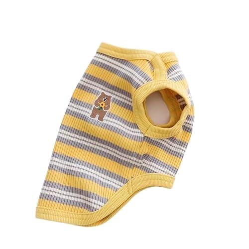 Haustierkleidung Baumwoll-Hundekleidungshemd, ärmellose Streifenweste for kleine Hunde, gestrickte, atmungsaktive Tanktop(Yellow Stripe,M) von YATINGZHANG