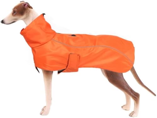 Hunderegenmantel Hunderegenmanteljacke mit reflektierendem Streifen Verstellbare wasserdichte Kleidung für Haustiere mit verstellbaren Bändern Geeignet für Windhunde und Whippets,Orange,L 42 von YATINMEM