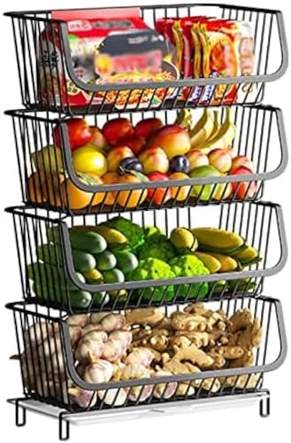 Obst- und Gemüseregal auf der Arbeitsplatte, Obst- und Gemüsehalter aus Metall, schwarzer Aufbewahrungsstapel, Drahtkorb, stapelbare Regale, Gemüse, Lebensmittel, Küchenregal, Ständer, 2-stö von YATINMEM