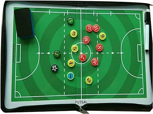 Reißverschluss-Fußball-Trainertafel, trocken abwischbar, Fußball-Klemmbrett, Fußball-Magnet-Trainertafel, mit Radiergummi und Markierungsstift von YATINMEM