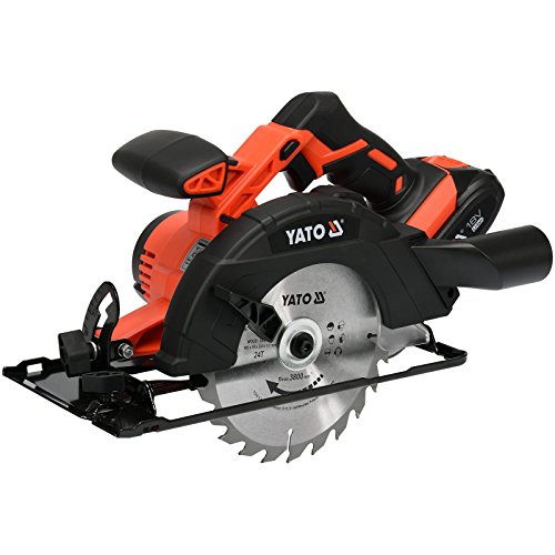 YATO Profi AKKU Handkreissäge 18V | 2,0 Ah Li-Ion Akku | Schnellladegerät | Staubsaugeradapter | Sägeblatt Ø165x16mm 24 Zähne | von YATO