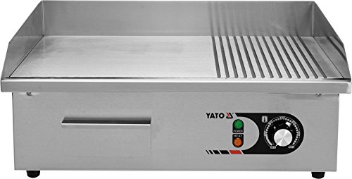 YATO Profi Gastro elektrische Grillplatte | 55x35 cm | glatt/geriffelt | 3000 Watt | Griddle Platte Bräter Grill Indutrie Imbiss von YATO