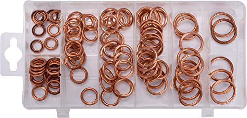 YATO Profi Kupfer O Ring Set, 95 Stück in Sortiments-Kasten, runde Ausführung, 8,4 – 20,2 mm, für höchste Belastungen, 7 Größen, Kupfer Dichtungen O-R von YATO