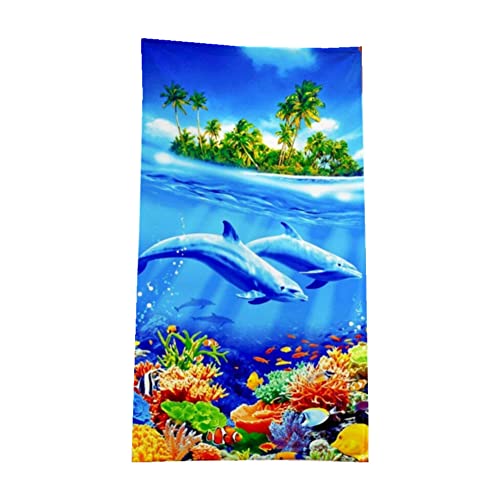 Strandtuch Handtücher Leicht Schnelltrocknend Damen Mädchen Tragbares XXL Campinghandtuch Badehandtuch Sporthandtuch für Strand Pool Fitness Delphin Schildkröte Ozean Tier (75 x 150 cm, Blau 1) von YATOLA