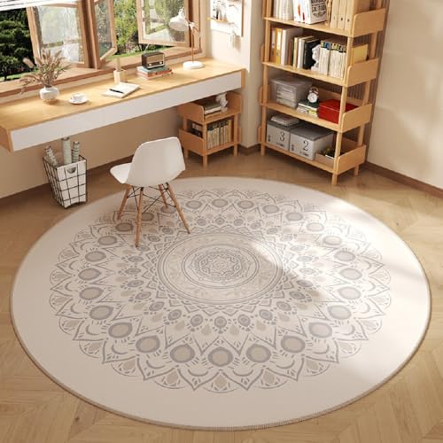 Teppich Kinderzimmer Kinderteppich Waschbare Spielteppich Rutschfester Kinderteppiche Runden Kindermatte für Babyzimmer Schlafzimmer Babymatte Weich Antirutsch Böhmen Blume (Creme 1, 120x120cm) von YATOLA