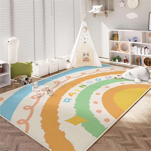 Teppich Wohnzimmer Weich rutschfest Groß Tepich Kurzflor Schlafzimmer Carpet Bedroom Esszimmer Teppiche Kinderteppich Kinderzimmer Spielmatte Babymatte Waschbarer Regenbogen (Mehrfarbige 1, 50x80cm) von YATOLA