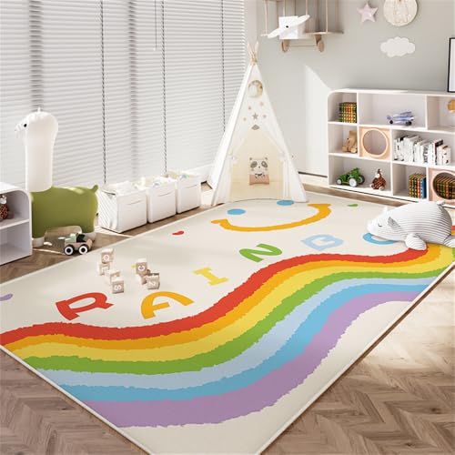 Teppich Wohnzimmer Weich rutschfest Groß Tepich Kurzflor Schlafzimmer Carpet Bedroom Esszimmer Teppiche Kinderteppich Kinderzimmer Spielmatte Babymatte Waschbarer Regenbogen (Mehrfarbige 2, 50x80cm) von YATOLA
