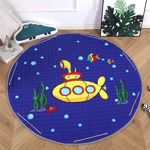 YATOLA Rund Teppich Kinderzimmer Wohnzimme Krabbelmatte Baby Faltbar Verdickte Weich Krabbeldecke Kinderteppich Spieldecke Spielteppiche Kinderteppich Waschbare Bären Katze Löwen (Blau, 150cm) von YATOLA