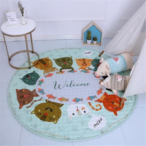 YATOLA Rund Teppich Kinderzimmer Wohnzimme Krabbelmatte Baby Faltbar Verdickte Weich Krabbeldecke Kinderteppich Spieldecke Spielteppiche Kinderteppich Waschbare Bären Katze Löwen (Grün 2, 150cm) von YATOLA