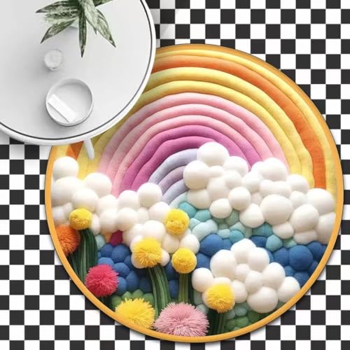 YATOLA Rund Teppich Wohnzimmer Kinderteppich Schlafzimmer Kurzflor Groß Kinder Spielteppich Junge Mädchen rutschfest Floormat Flauschiger Teppich Waschbarer Blau Grün Regenbogen (Orange, 80x80CM) von YATOLA