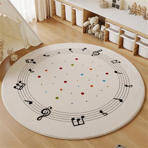 YATOLA Rund Teppich Wohnzimmer Waschbar Anti-Rutsch Große Kinderzimmer Spielmatte Babymatte Schlafzimmer Flauschige Teppiche Matte Teppichen für Schlafzimmer Geometrie Punkt Musik (Grau 1, 100x100cm) von YATOLA