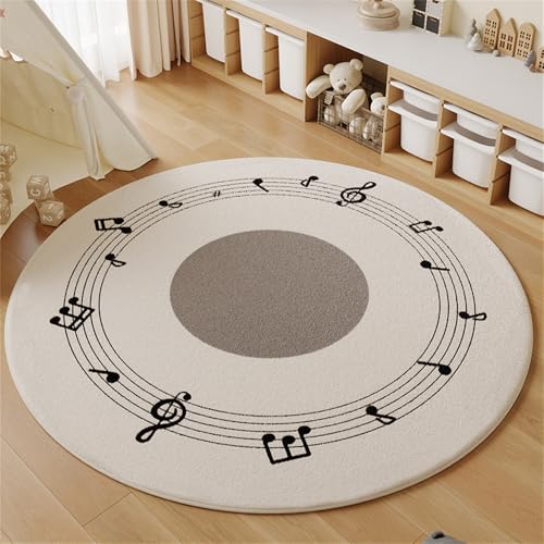 YATOLA Rund Teppich Wohnzimmer Waschbar Anti-Rutsch Große Kinderzimmer Spielmatte Babymatte Schlafzimmer Flauschige Teppiche Matte Teppichen für Schlafzimmer Geometrie Punkt Musik (Grau 2, 80x80cm) von YATOLA