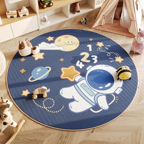 YATOLA Rund Teppich Wohnzimmer Waschbar Anti-Rutsch Große Kinderzimmer Spielmatte Babymatte Teppich Schlafzimmer Flauschige Teppiche Matte Teppichen Tier Giraffe Galaxy Stern (Blau, 100x100cm) von YATOLA