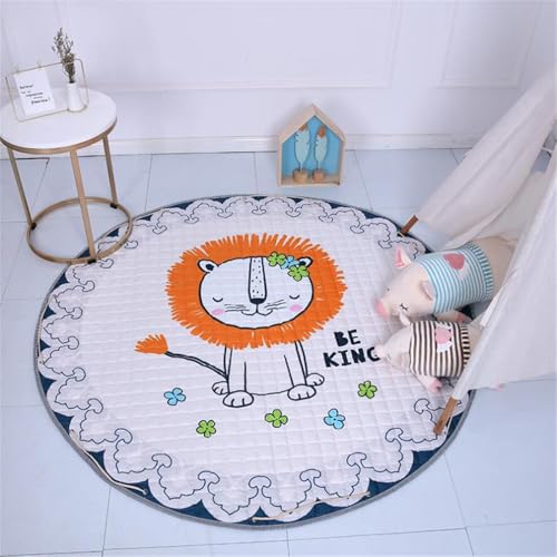 YATOLA Runden Kinderteppich Teppich Kinderzimmer Babyteppich Schlafzimmer Wohnzimmer Küche Bodenmatte Fußmatten Gymnastikmatte Wurf Kinderspiel Krabbel Matte Spielmatte Delphin Löwen (Weiß 1) von YATOLA