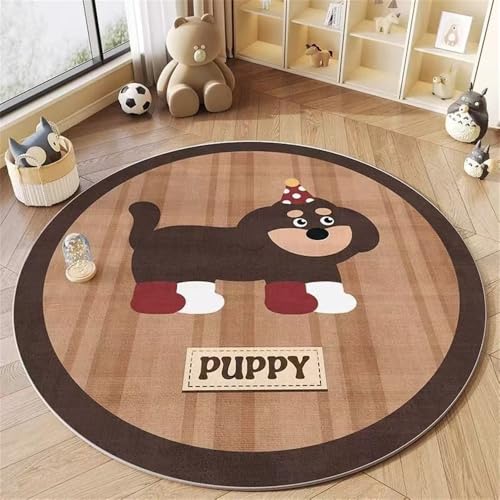 YATOLA Runden Kinderteppich Teppich Kinderzimmer Babyteppich Schlafzimmer Wohnzimmer Küche Bodenmatte Fußmatten Gymnastikmatte Wurf Kinderspiel Krabbel Matte Spielmatte Hund (Braun, 120x120cm) von YATOLA