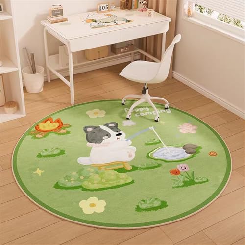 YATOLA Runden Kinderteppich Teppich Kinderzimmer Babyteppich Schlafzimmer Wohnzimmer Küche Bodenmatte Fußmatten Gymnastikmatte Wurf Kinderspiel Krabbel Matte Spielmatte Hund (Grün 1, 100x100cm) von YATOLA