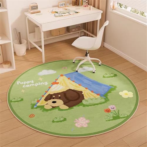 YATOLA Runden Kinderteppich Teppich Kinderzimmer Babyteppich Schlafzimmer Wohnzimmer Küche Bodenmatte Fußmatten Gymnastikmatte Wurf Kinderspiel Krabbel Matte Spielmatte Hund (Grün 2, 120x120cm) von YATOLA