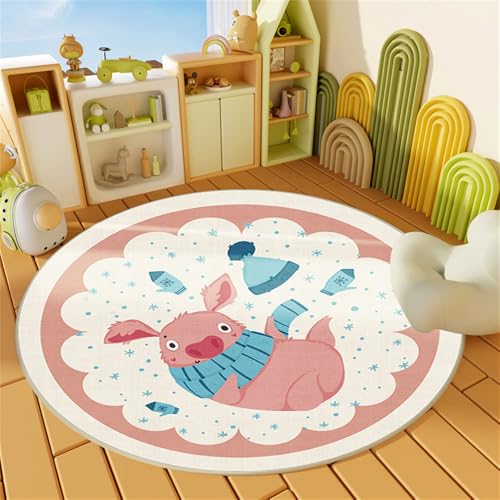 YATOLA Runden Kinderteppich Teppich Kinderzimmer Babyteppich Schlafzimmer Wohnzimmer Küche Bodenmatte Fußmatten Gymnastikmatte Wurf Kinderspiel Krabbel Matte Spielmatte Katze Bären (Weiß 2, 60x60cm) von YATOLA