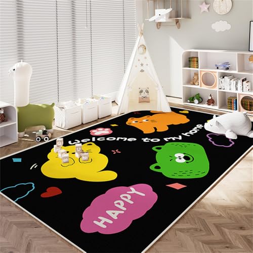 YATOLA Teppich Kinderteppich Kinderzimmer Babyteppich Schlafzimmer Wohnzimmer Rug Küche Bodenmatte Fußmatten Gymnastikmatte Wurf Kinderspiel Krabbel Matte Spielmatte Katze Bären (Schwarz, 120x180cm) von YATOLA