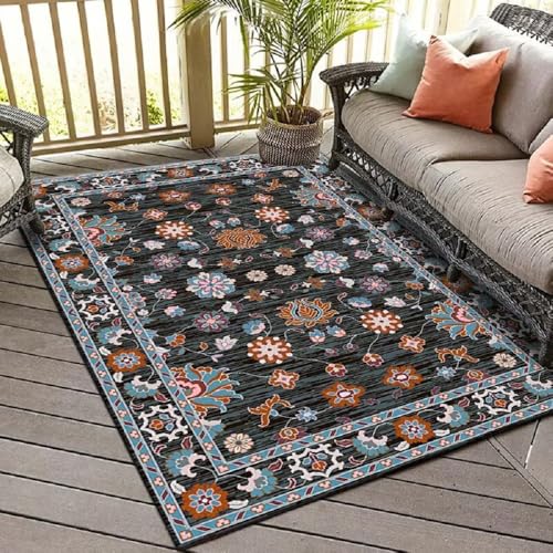 YATOLA Teppich Kinderteppich Kurzflor Weich Krabbeldecke rutschfest für Wohnzimmer Schlafzimmer Bohemia Kinderteppiche Waschbar Vintage Rot Blau Weiß Teppiche für Innenbereich (Blau, 100x150cm) von YATOLA