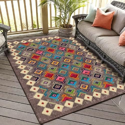 YATOLA Teppich Kinderteppich Kurzflor Weich Krabbeldecke rutschfest für Wohnzimmer Schlafzimmer Bohemia Kinderteppiche Waschbar Vintage Rot Blau Weiß Teppiche für Innenbereich (Grau, 120x160cm) von YATOLA