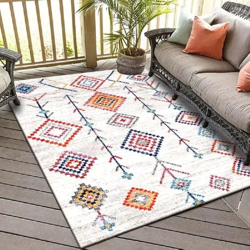 YATOLA Teppich Kinderteppich Kurzflor Weich Krabbeldecke rutschfest für Wohnzimmer Schlafzimmer Bohemia Kinderteppiche Waschbar Vintage Rot Blau Weiß Teppiche für Innenbereich (Weiß, 80x120cm) von YATOLA