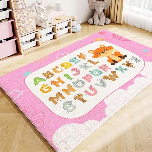 YATOLA Teppich Kinderzimmer Baby Krabbeldecke Krabbelmatte Spielmatte Waschbar rutschfest Rectangle für Kinderteppich Spielteppich Flor Waschbare für Spielzimmer Delphin Löwen (Rosa, 80x160CM) von YATOLA