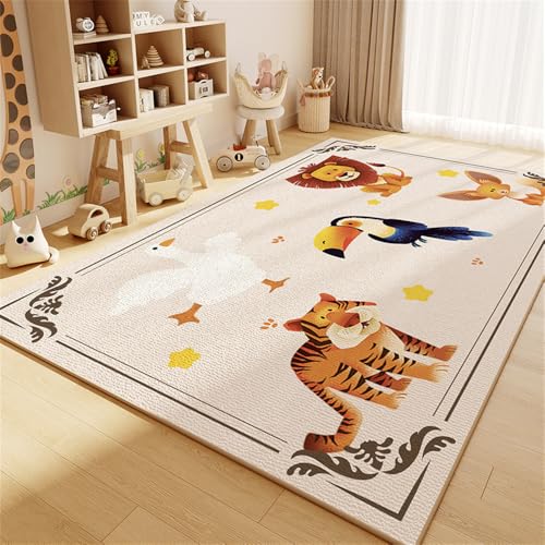 YATOLA Teppich Kinderzimmer Babyteppich Schlafzimmer Wohnzimmer Küche Bodenmatte Fußmatten Gymnastikmatte Wurf Kinderspiel Krabbel Matte Rosa Spielmatte Kinderteppich Einhorn Löwen (Beige 2, 50x80cm) von YATOLA