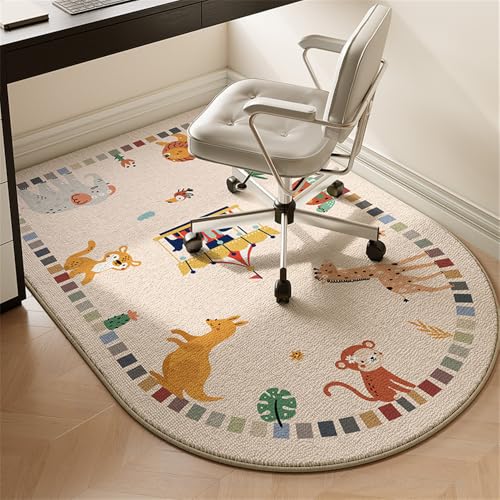 YATOLA Teppich Kinderzimmer Mädchen Jungs für Kinder Weicher Kinderzimmerteppich Baby Spielen Krabbelmatte Rutschfester Teppichbodenkissen Spielzimmer Schlafzimmer Elefanten Löwen (Creme, 90x60cm) von YATOLA