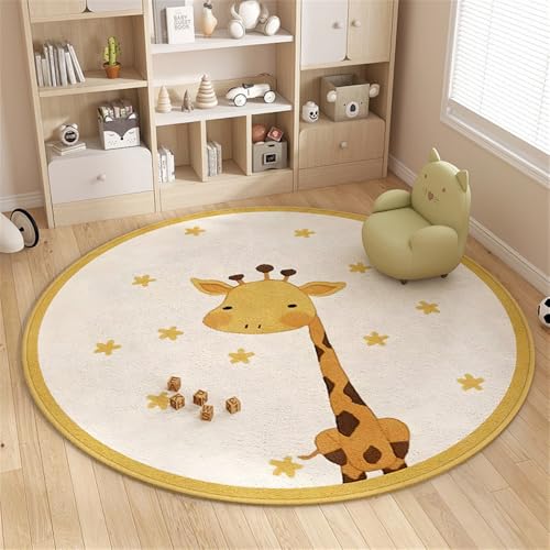 YATOLA Teppich Kinderzimmer Wohnzimme Spielteppiche Fluffy Kinderteppich Weich Waschbare Rutschfester Wärmedämmteppich mit Sterne Cartoon-Druck Krabbelunterlage Kindermatte Löwen (Gelb, 120x120cm) von YATOLA